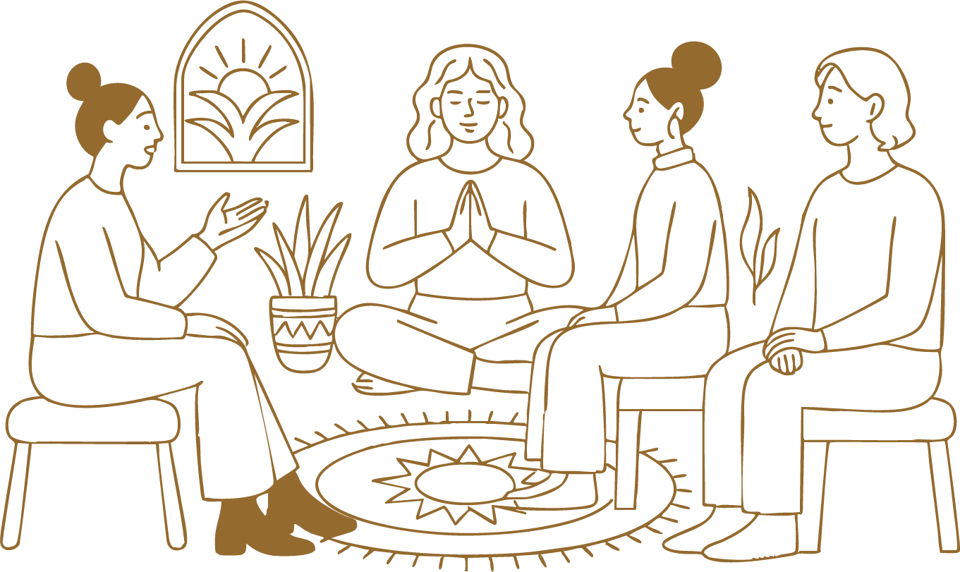 Ilustración de un encuentro grupal entre mujeres